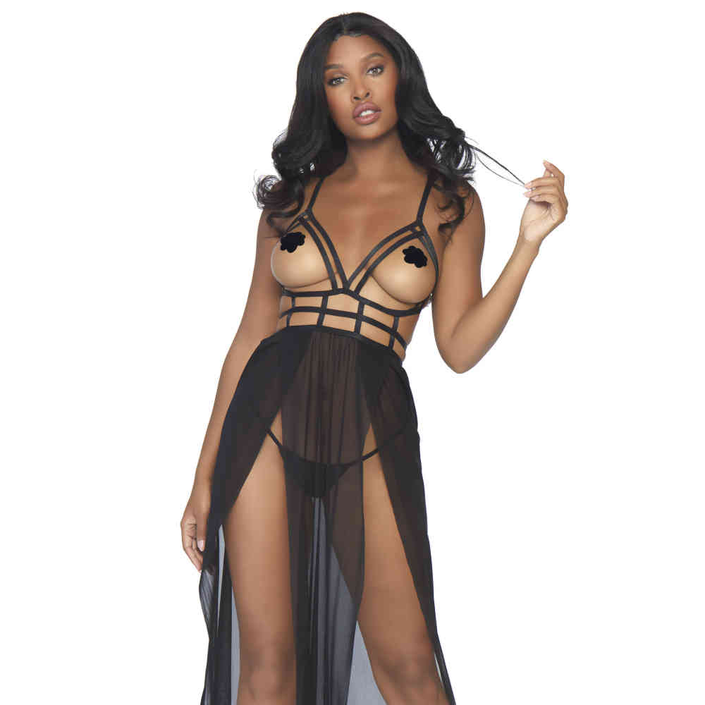 Leg Avenue - Cage Robe longue et string - Noir